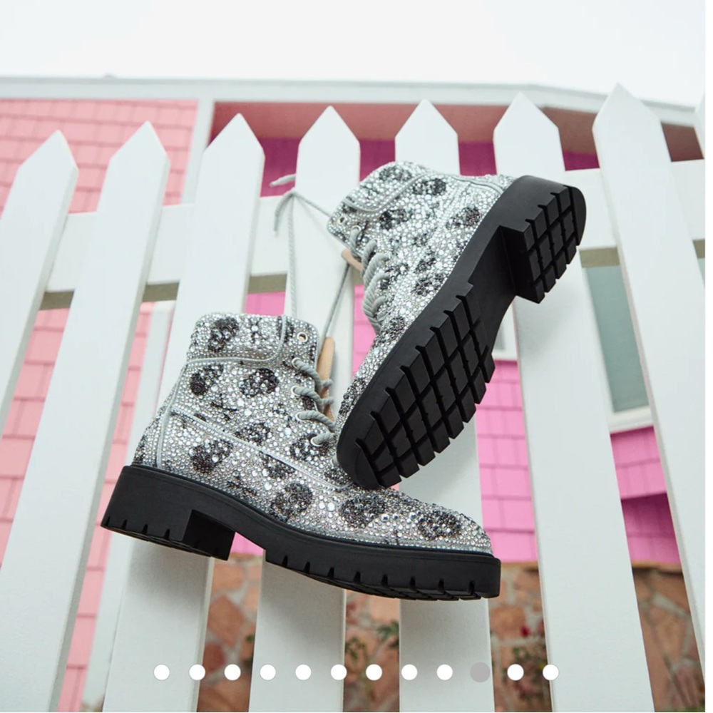 Betsey Johnson Sparkling Silver and Black Ankle Boots Halloween